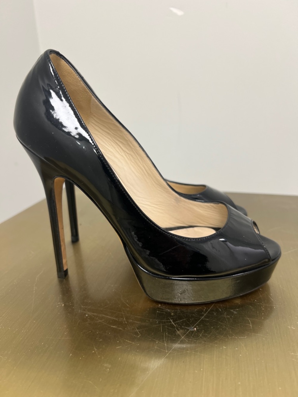 Jimmy Choo Black Patent Peep-Toe Platform Pumps